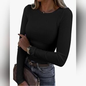 Women's Long Sleeve Crew Neck Ribbed Knit Top #1100